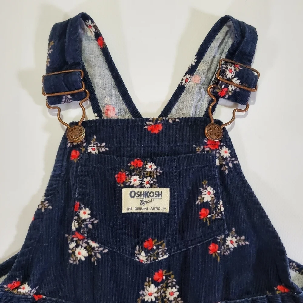 K1111 * OshKosh B'Gosh Navy Blue Floral Corduroy Bib Overalls Size 24M